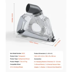 VEVOR Cutting Dust Shroud for Angle Grinders, Universal 4-5 in Angle Grinder Dust Shroud with 6 Clamping Washers & 5 in Diamond Grinding Cup Wheel, Adjustable Cutting Depth, Connect to Vacuum Cleaner