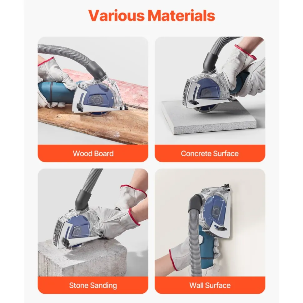 VEVOR Cutting Dust Shroud for Angle Grinders, Universal 4-5 in Angle Grinder Dust Shroud with 6 Clamping Washers & 5 in Diamond Grinding Cup Wheel, Adjustable Cutting Depth, Connect to Vacuum Cleaner