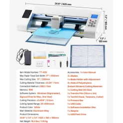 VEVOR Cutting Machine, Automatic Edge Detection Vinyl Cutter Machine with Design Software and Materials, Compatible with Multiple File Formats, for Creating Customized DIY Crafts, Cards, Stickers
