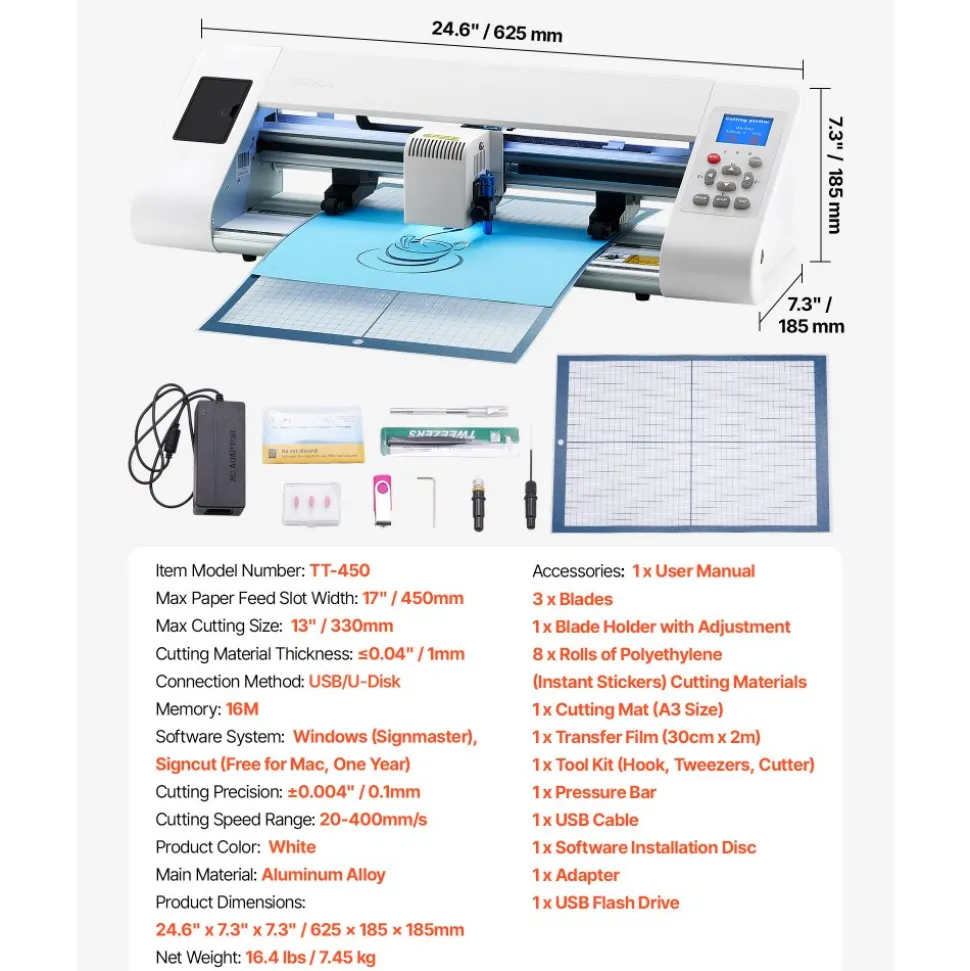 VEVOR Cutting Machine, Automatic Edge Detection Vinyl Cutter Machine with Design Software and Materials, Compatible with Multiple File Formats, for Creating Customized DIY Crafts, Cards, Stickers