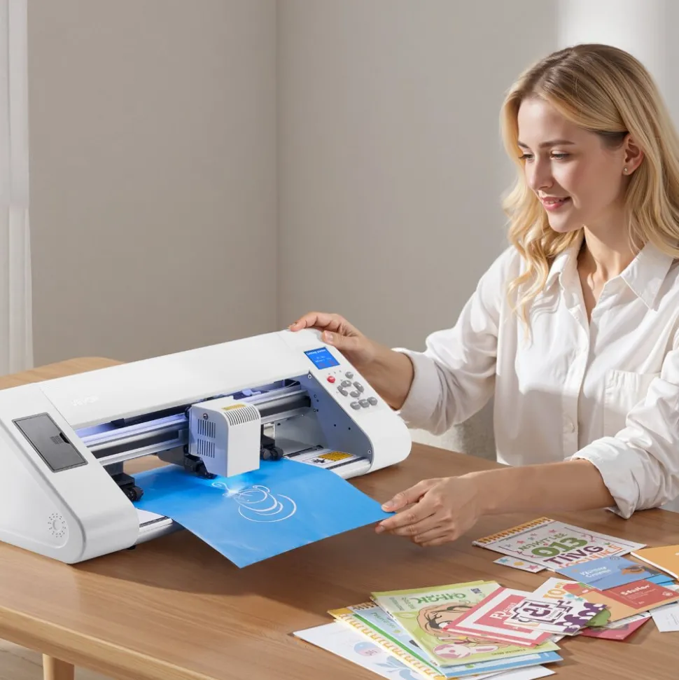 VEVOR Cutting Machine, Automatic Edge Detection Vinyl Cutter Machine with Design Software and Materials, Compatible with Multiple File Formats, for Creating Customized DIY Crafts, Cards, Stickers