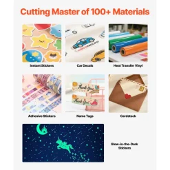 VEVOR Cutting Machine, Automatic Edge Detection Vinyl Cutter Machine with Two Types of Blades, Design Software and Materials, Compatible with Multiple File Formats, for Creating Customized DIY Crafts