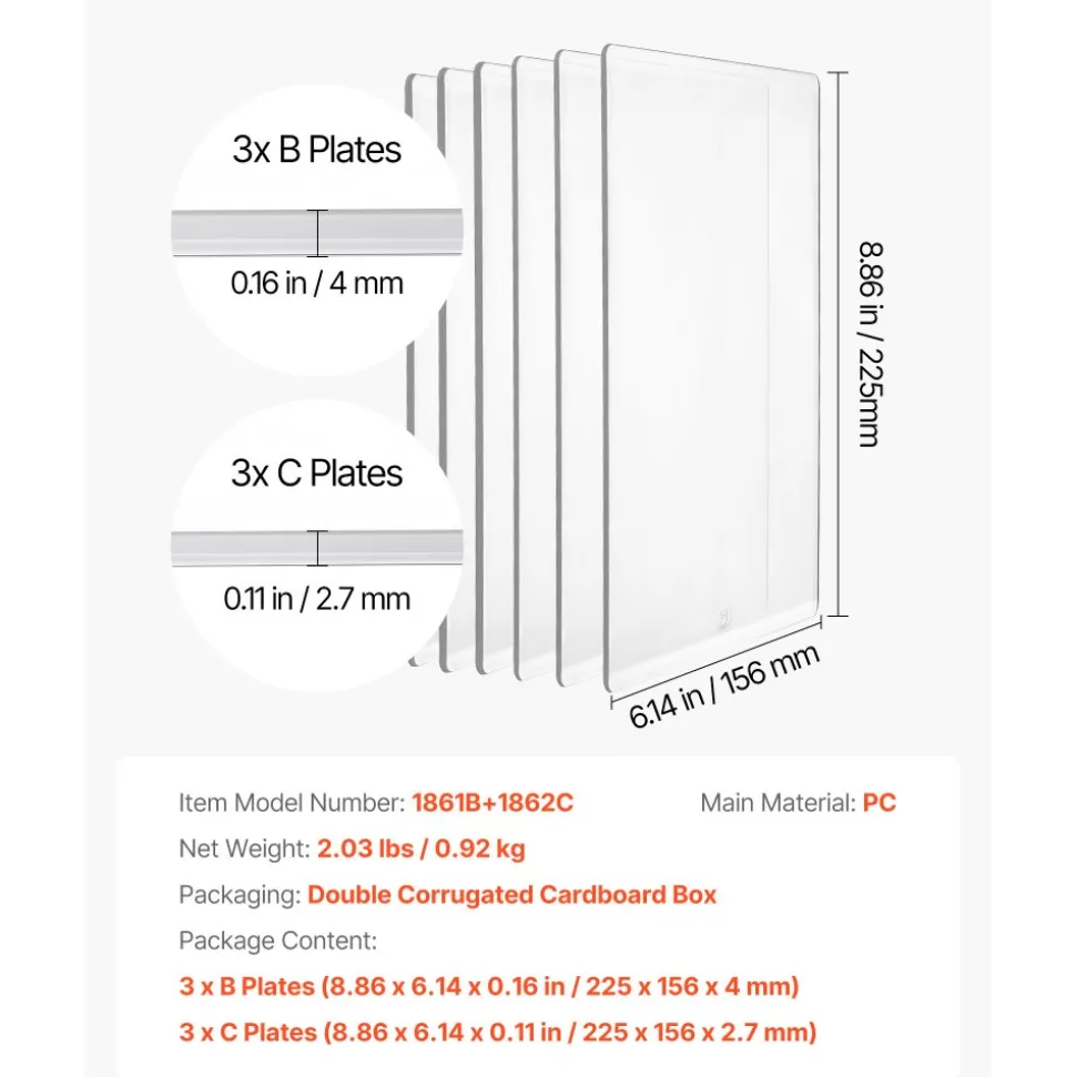 VEVOR Cutting Plates, 6 Pcs, 8.86 x 6.14 in, Clear Polycarbonate Material, Die Cut Pads Compatible with VEVOR Die Cutting and Embossing Machine KM-1860, for Scrapbooking, Card Making, Crafting