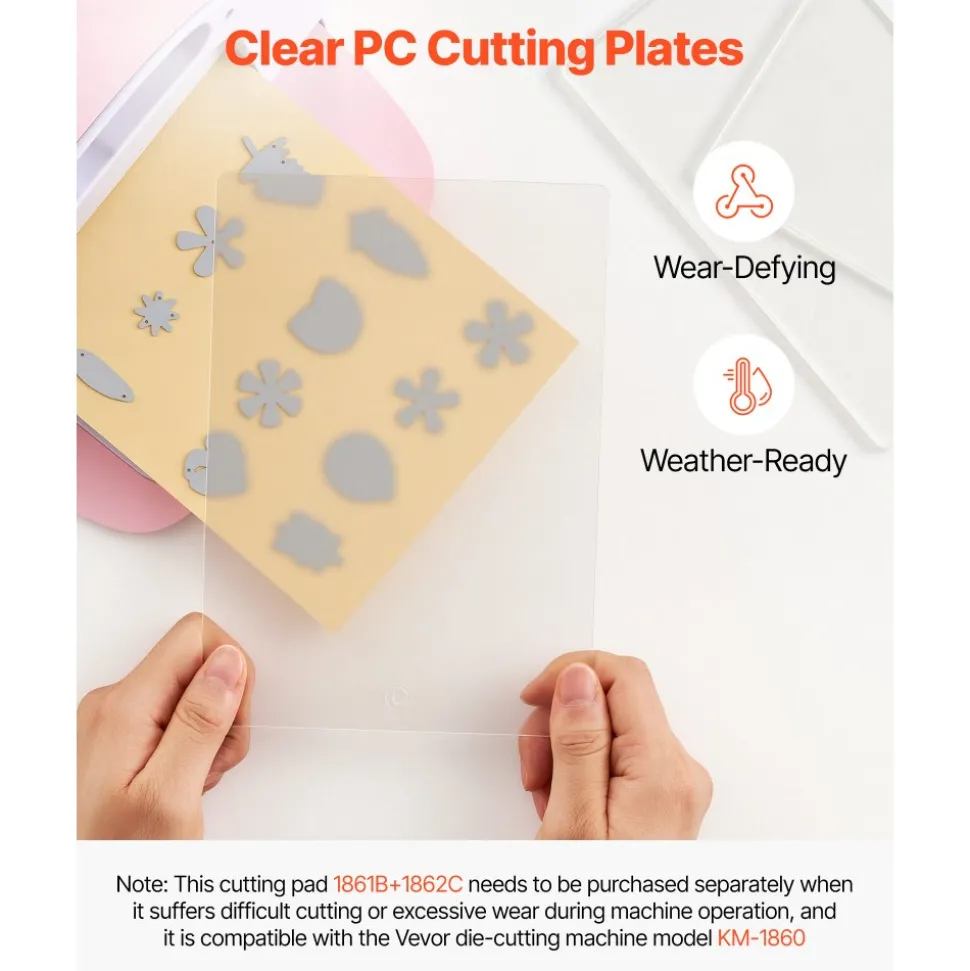 VEVOR Cutting Plates, 6 Pcs, 8.86 x 6.14 in, Clear Polycarbonate Material, Die Cut Pads Compatible with VEVOR Die Cutting and Embossing Machine KM-1860, for Scrapbooking, Card Making, Crafting