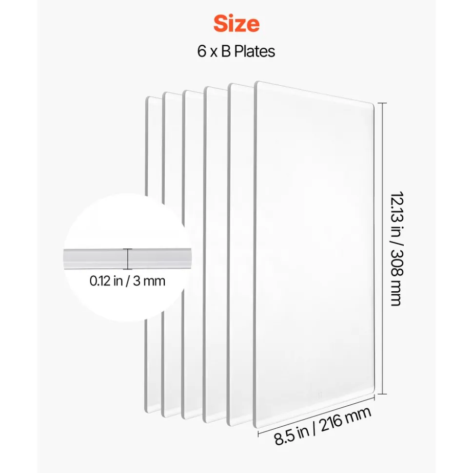 VEVOR Cutting Plates, 6 Pcs, 12.13 x 8.5 x 0.12 in, Clear Polycarbonate Material, Die Cut Pads Compatible with VEVOR Die Cutting and Embossing Machine KM-1885, for Scrapbooking and Card Making