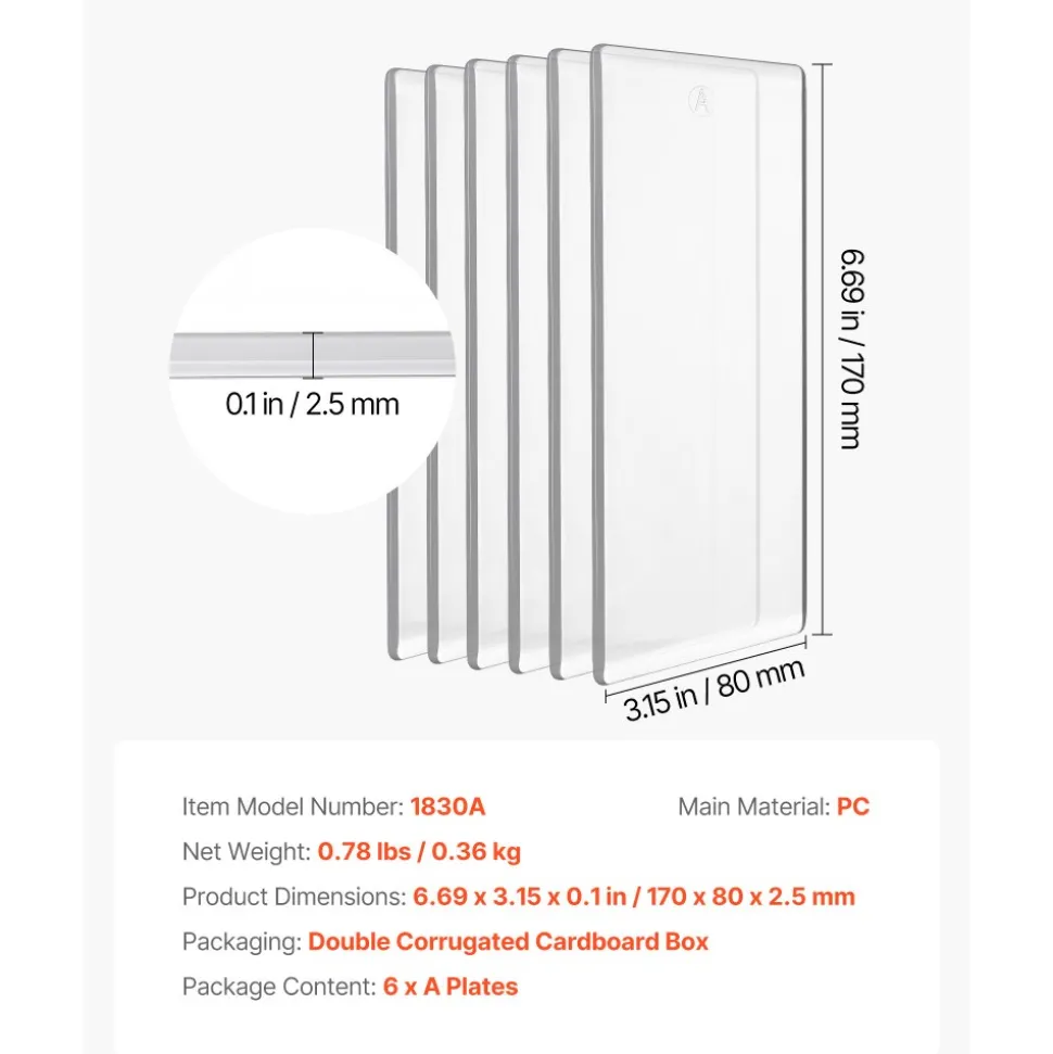 VEVOR Cutting Plates, 6 Pcs, 6.69 x 3.15 x 0.1 in, Clear Polycarbonate Material, Die Cut Pads Compatible with VEVOR Die Cutting and Embossing Machine KM-1830, for Scrapbooking and Card Making