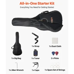 VEVOR Cutway Acoustic Guitar, 41 in, 6-String Black Solid Spruce Top Guitar, Beginner Bundle with Gig Bag, Tuner, Strap, Strings, Picks, Capo, Rosewood Fingerboard, for Adult Fingerstyle Solo Jazz