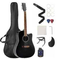 VEVOR Cutway Acoustic Guitar, 41 in, 6-String Black Solid Spruce Top Guitar, Beginner Bundle with Gig Bag, Tuner, Strap, Strings, Picks, Capo, Rosewood Fingerboard, for Adult Fingerstyle Solo Jazz