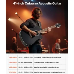 VEVOR Cutway Acoustic Guitar, 41 in, 6-String Black Solid Spruce Top Guitar, Beginner Bundle with Gig Bag, Tuner, Strap, Strings, Picks, Capo, Rosewood Fingerboard, for Adult Fingerstyle Solo Jazz