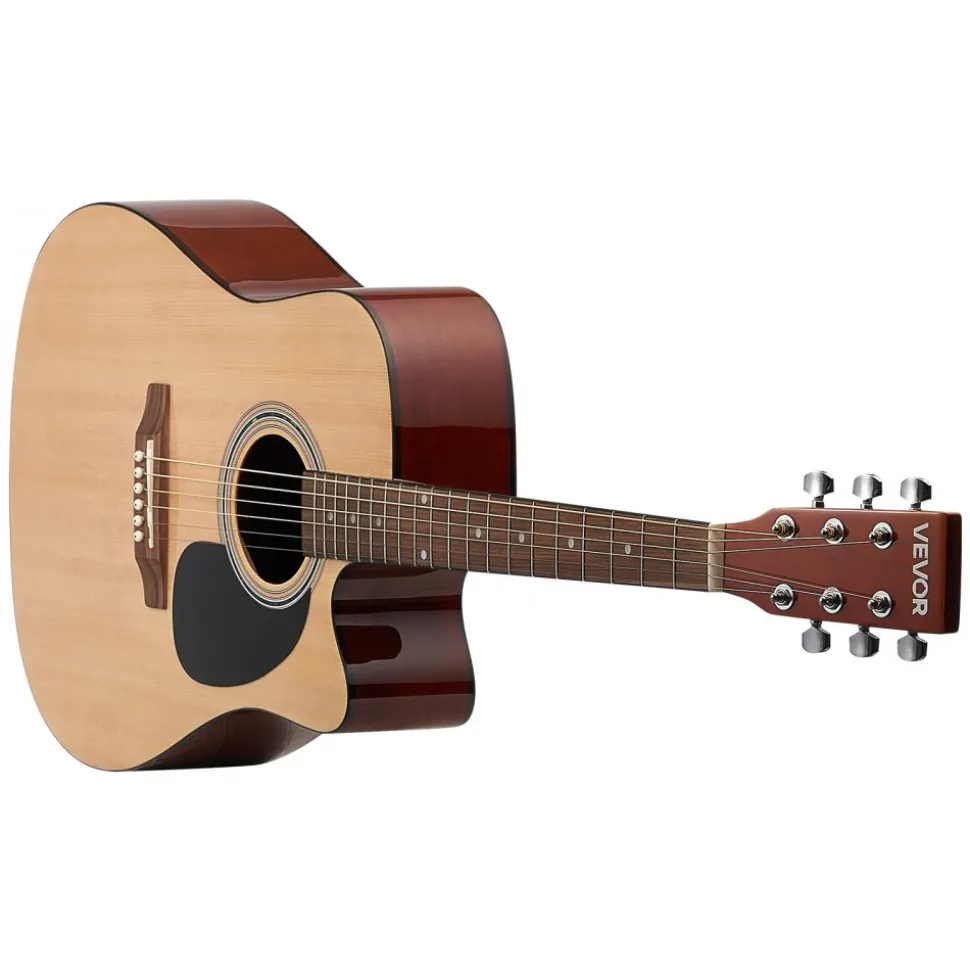 VEVOR Cutway Acoustic Guitar, 41 in, 6-String, Natural Solid Spruce Top Guitar, Beginner Bundle with Gig Bag, Tuner, Strap, Steel Strings, Picks, Capo, Rosewood Fingerboard, for Fingerstyle Solo Jazz