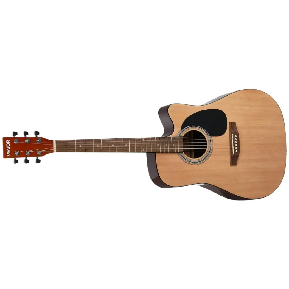 VEVOR Cutway Acoustic Guitar, 41 in, 6-String, Natural Solid Spruce Top Guitar, Beginner Bundle with Gig Bag, Tuner, Strap, Steel Strings, Picks, Capo, Rosewood Fingerboard, for Fingerstyle Solo Jazz