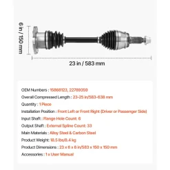 VEVOR CV Axle Shaft Assembly, Front Left or Right Side (Driver or Passenger Side), Automotive Replacement CV Joint Axle Shaft Compatible with 2007-2020 Cadillac Escalade, Alloy Steel & Carbon Steel