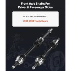 VEVOR CV Axle Shaft Assembly, 2 Pieces Front Left & Right (Driver and Passenger Side), Automotive Replacement CV Joint Axles Pair Compatible with 2004-2010 Toyota Sienna, Alloy Steel & Carbon Steel