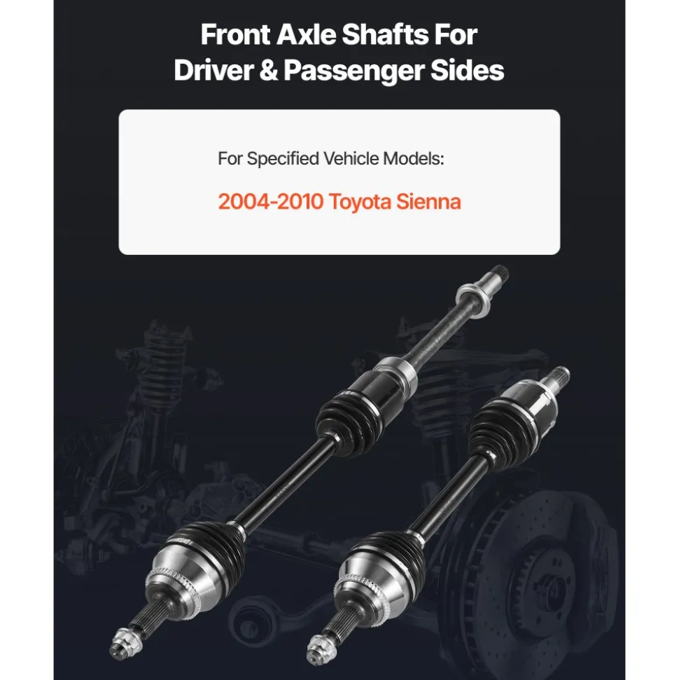 VEVOR CV Axle Shaft Assembly, 2 Pieces Front Left & Right (Driver and Passenger Side), Automotive Replacement CV Joint Axles Pair Compatible with 2004-2010 Toyota Sienna, Alloy Steel & Carbon Steel