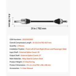 VEVOR CV Axle Shaft Assembly, 2 Pieces Front Left & Right (Driver and Passenger Side), Automotive Replacement Joint Axles Pair Compatible with 2009-2017 Chevrolet Traverse, Alloy Steel & Carbon Steel