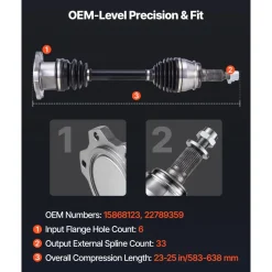 VEVOR CV Axle Shaft Assembly, 2 Pieces Front Left & Right (Driver and Passenger Side), Automotive Replacement CV Axles Pair Compatible with 2007-2020 Cadillac Escalade, Alloy Steel & Carbon Steel