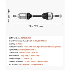 VEVOR CV Axle Shaft Assembly, 2 Pieces Front Left & Right (Driver and Passenger Side), Automotive Replacement CV Joint Axles Pair Compatible with 1996-2002 Toyota 4Runner, Alloy Steel & Carbon Steel