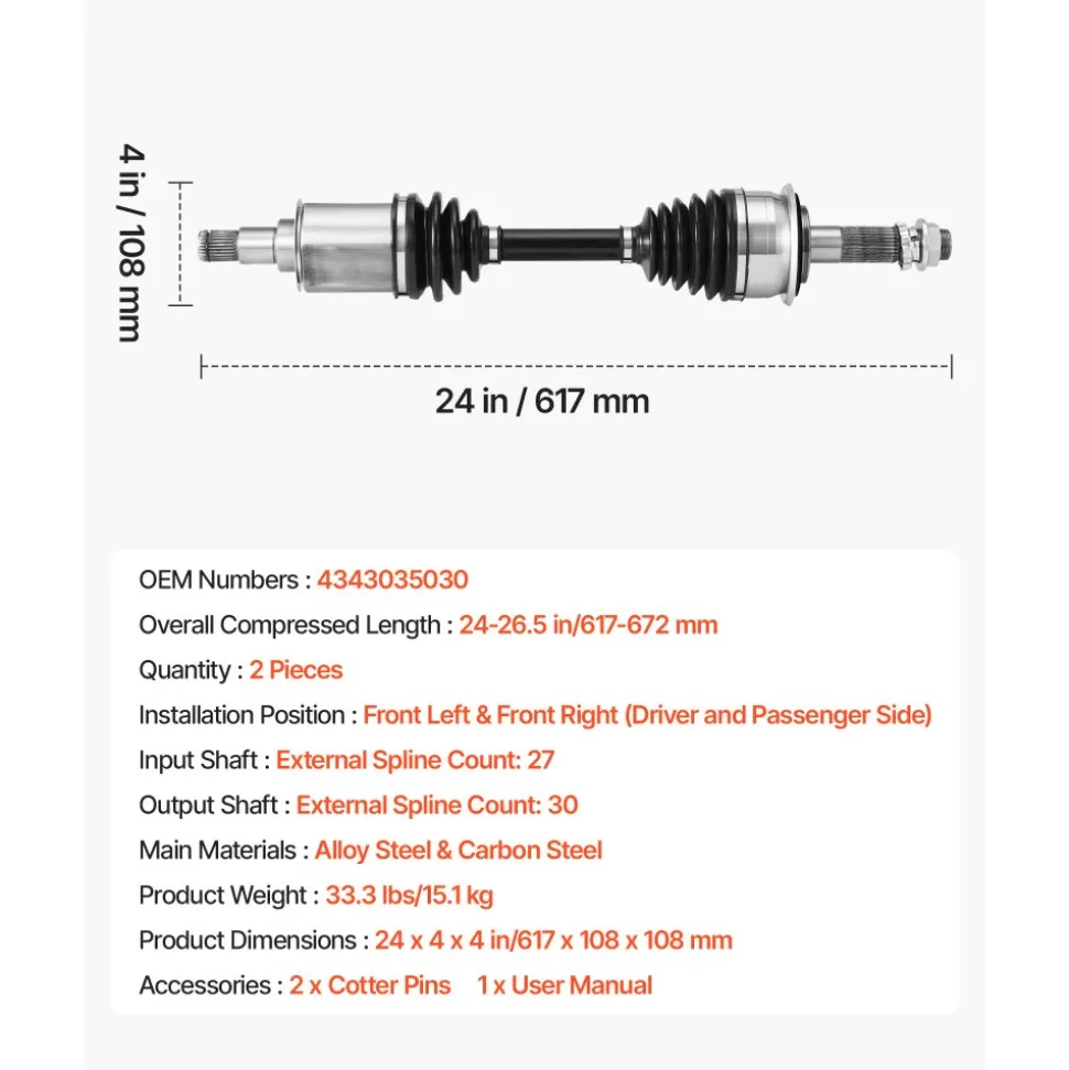 VEVOR CV Axle Shaft Assembly, 2 Pieces Front Left & Right (Driver and Passenger Side), Automotive Replacement CV Joint Axles Pair Compatible with 1996-2002 Toyota 4Runner, Alloy Steel & Carbon Steel