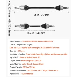 VEVOR CV Axle Shaft Assembly, 2 Pieces Front Left & Right (Driver and Passenger Side), Automotive Replacement CV Joint Axles Pair Compatible with 2009-2018 Toyota Corolla, Alloy Steel & Carbon Steel