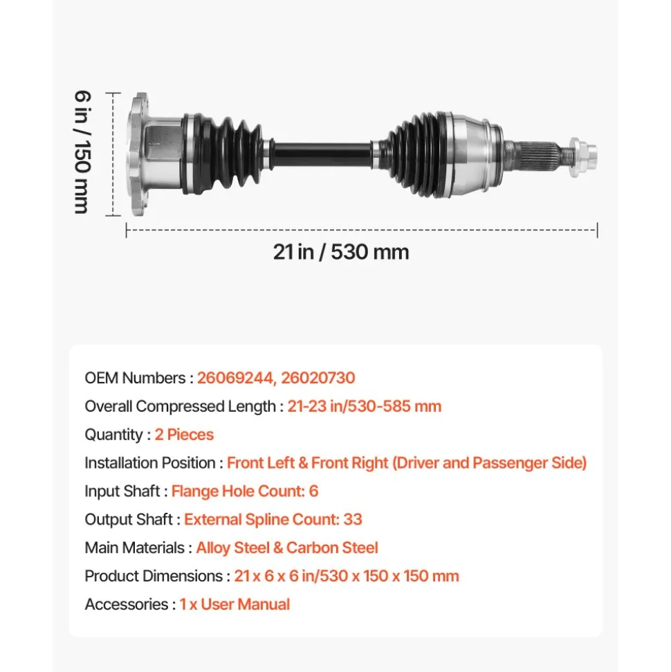 VEVOR CV Axle Shaft Assembly, 2 Pieces Front Left & Right (Driver and Passenger Side), Automotive Replacement CV Joint Axles Pair Compatible with 2005-2006 Honda Odyssey, Alloy Steel & Carbon Steel