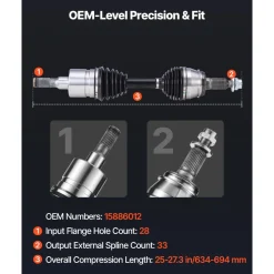 VEVOR CV Axle Shaft Assembly, 2 Pieces Front Left & Right Side (Driver and Passenger Side), Automotive Replacement CV Joint Axles Pair Compatible with 2006-2010 Hummer H3, Alloy Steel & Carbon Steel