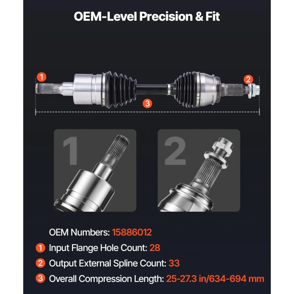 VEVOR CV Axle Shaft Assembly, 2 Pieces Front Left & Right Side (Driver and Passenger Side), Automotive Replacement CV Joint Axles Pair Compatible with 2006-2010 Hummer H3, Alloy Steel & Carbon Steel