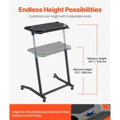 VEVOR Cycling Desk, Mobile Foldable Multi-Functional Bike Trainer & Treadmill Desk with Lockable Wheels, Non-Slip Multi-Slot Bike Trainer Fitness Desk with Handle Bar, Fit for Home Office Exercise