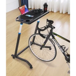 VEVOR Cycling Desk, Mobile Foldable Multi-Functional Bike Trainer & Treadmill Desk with Lockable Wheels, Non-Slip Multi-Slot Bike Trainer Fitness Desk with Handle Bar, Fit for Home Office Exercise