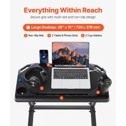 VEVOR Cycling Desk, Mobile Foldable Multi-Functional Bike Trainer & Treadmill Desk with Lockable Wheels, Non-Slip Multi-Slot Bike Trainer Fitness Desk with Handle Bar, Fit for Home Office Exercise