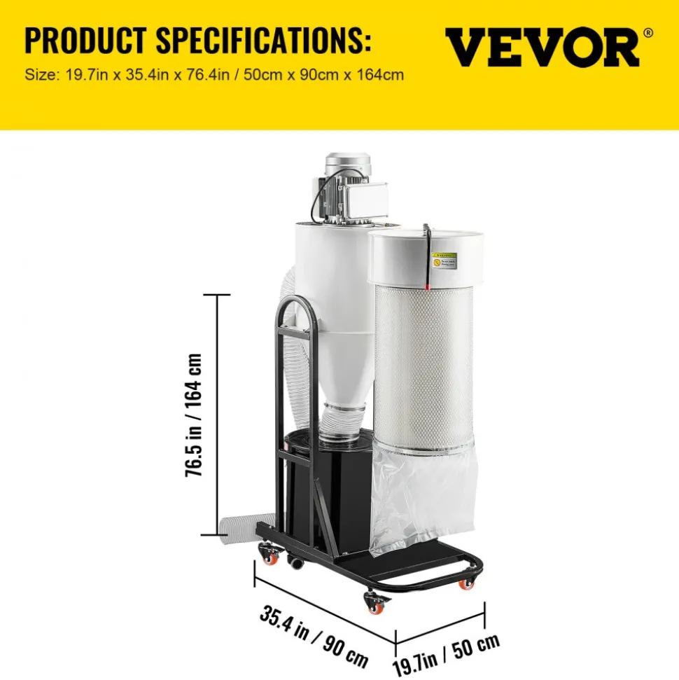 VEVOR Cyclone Dust Collector Woodworking Dust Collector 2HP 220V Heavy Duty