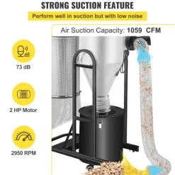 VEVOR Cyclone Dust Collector Woodworking Dust Collector 2HP 220V Heavy Duty