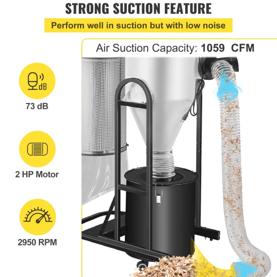 VEVOR Cyclone Dust Collector Woodworking Dust Collector 2HP 220V Heavy Duty