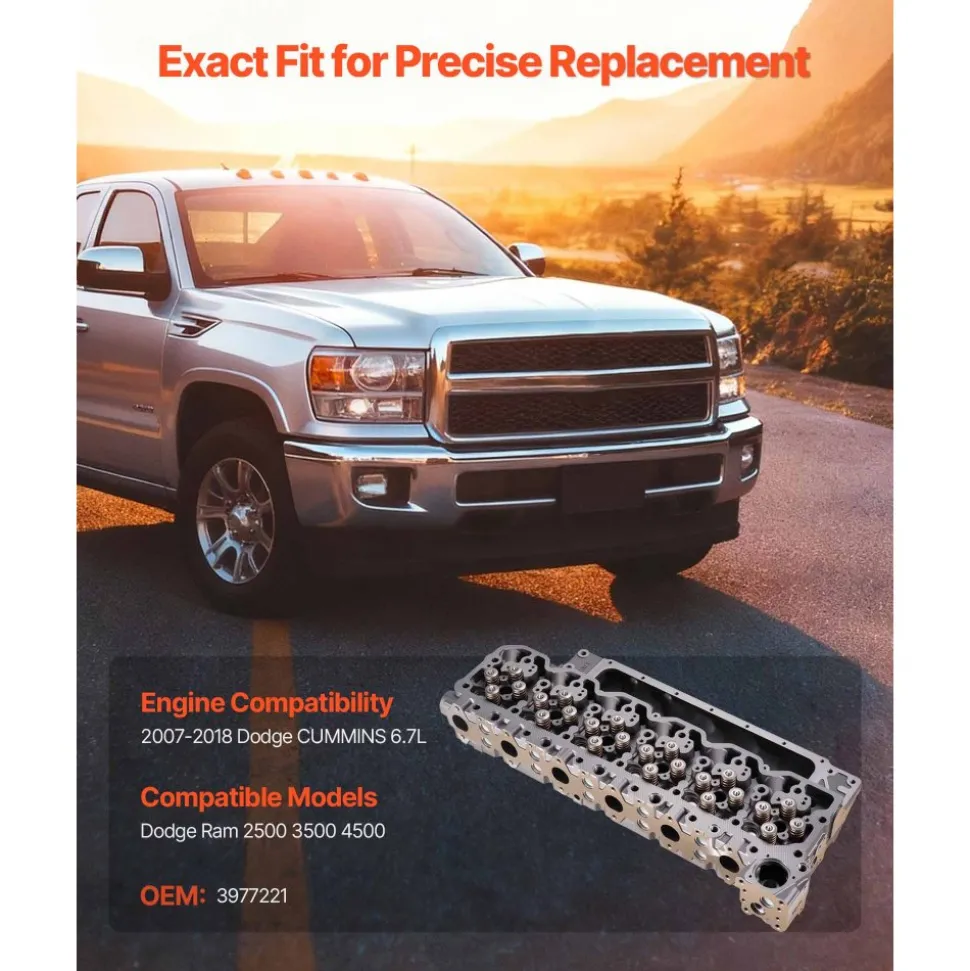 VEVOR Cylinder Head Assembly, 6.7L Replacement for 2007-2018 Dodge Cummins 6.7L, Compatible with Dodge Ram 2500 3500 4500 Models, Complete Engine Cylinder Head Assembly Replaces 3977221, Cast Iron