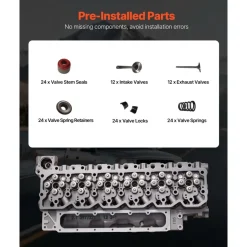 VEVOR Cylinder Head Assembly, 6.7L Replacement for 2007-2018 Dodge Cummins 6.7L, Compatible with Dodge Ram 2500 3500 4500 Models, Complete Engine Cylinder Head Assembly Replaces 3977221, Cast Iron