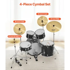 VEVOR Cymbal Pack, 6 Pieces Cymbals for Drum Set, Alloy Cymbals Drum Set Includes 14-inch Hi-Hats, 16-inch Crash, 18-inch Crash, 20-inch Ride, 10-inch Splash, 16-inch China, Drumsticks & Cymbal Bag