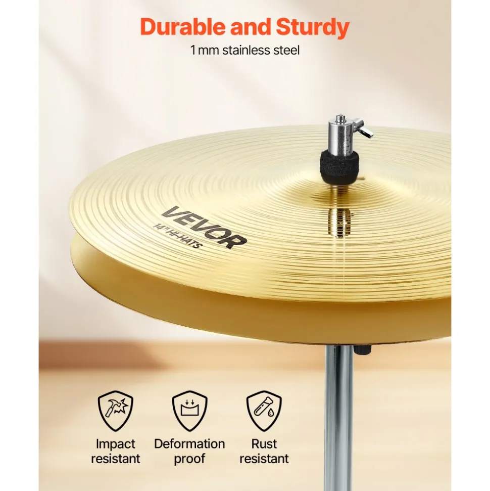 VEVOR Cymbal Pack, 6 Pieces Cymbals for Drum Set, Alloy Cymbals Drum Set Includes 14-inch Hi-Hats, 16-inch Crash, 18-inch Crash, 20-inch Ride, 10-inch Splash, 16-inch China, Drumsticks & Cymbal Bag
