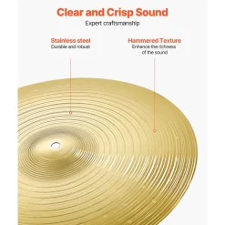 VEVOR Cymbal Pack, 6 Pieces Cymbals for Drum Set, Alloy Cymbals Drum Set Includes 14-inch Hi-Hats, 16-inch Crash, 18-inch Crash, 20-inch Ride, 10-inch Splash, 16-inch China, Drumsticks & Cymbal Bag