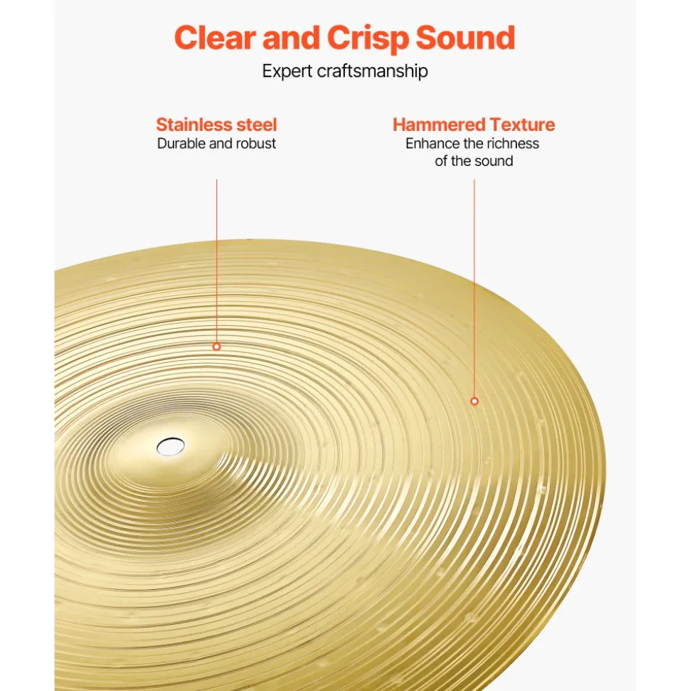 VEVOR Cymbal Pack, 6 Pieces Cymbals for Drum Set, Alloy Cymbals Drum Set Includes 14-inch Hi-Hats, 16-inch Crash, 18-inch Crash, 20-inch Ride, 10-inch Splash, 16-inch China, Drumsticks & Cymbal Bag