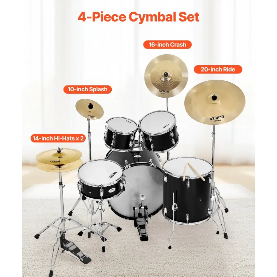 VEVOR Cymbal Pack, 3 Pieces Cymbals for Drum Set, Alloy Cymbals Drum Set Includes 14-inch Hi-Hats, 16-inch Crash, 20-inch Ride, Drumsticks & Cymbal Bag, Alloy Cymbal Pack for Drummer, Bright Copper