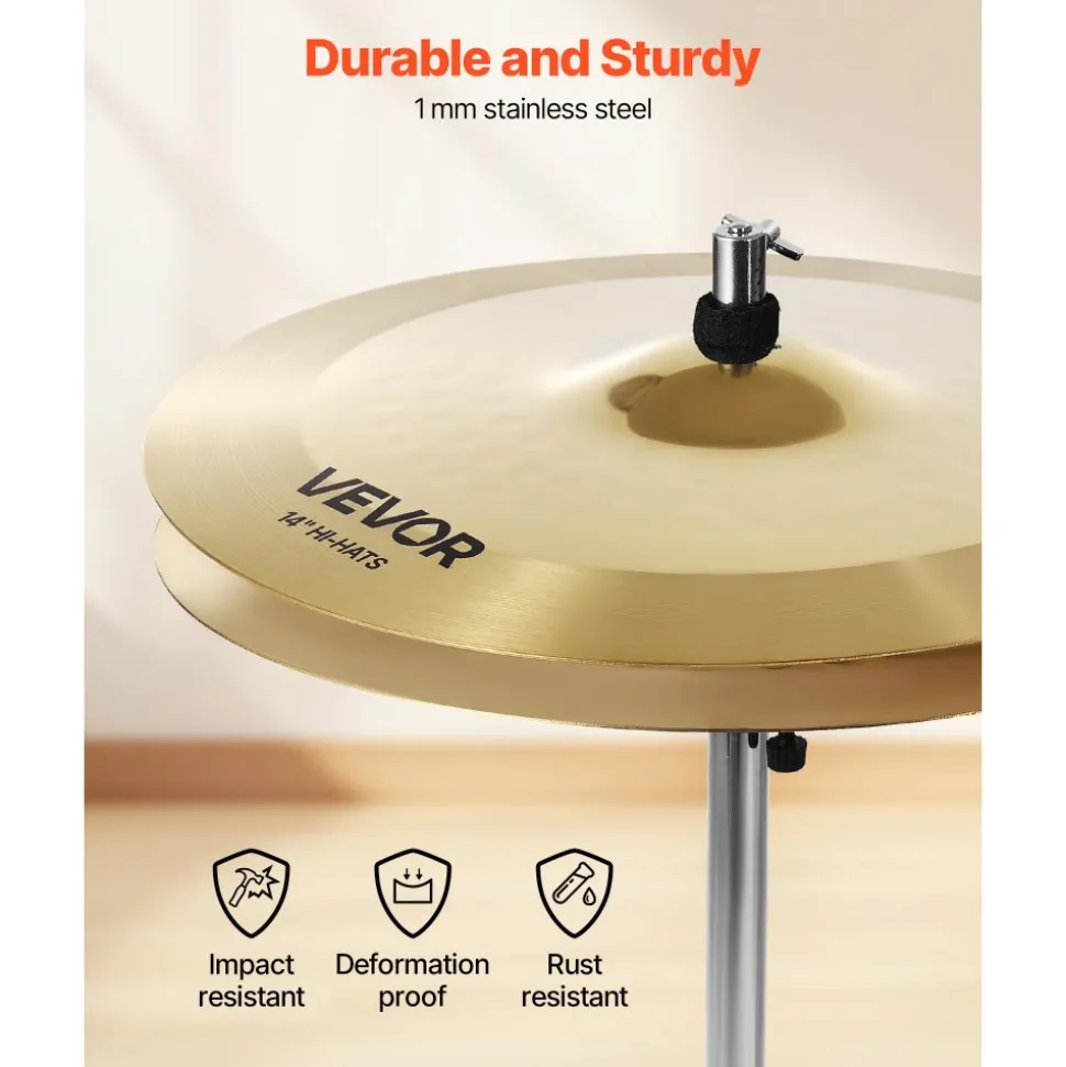 VEVOR Cymbal Pack, 3 Pieces Cymbals for Drum Set, Alloy Cymbals Drum Set Includes 14-inch Hi-Hats, 16-inch Crash, 20-inch Ride, Drumsticks & Cymbal Bag, Alloy Cymbal Pack for Drummer, Bright Copper