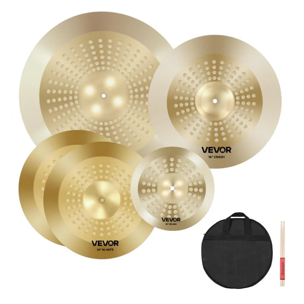 VEVOR Cymbal Pack, 3 Pieces Cymbals for Drum Set, Alloy Cymbals Drum Set Includes 14-inch Hi-Hats, 16-inch Crash, 20-inch Ride, Drumsticks & Cymbal Bag, Alloy Cymbal Pack for Drummer, Bright Copper