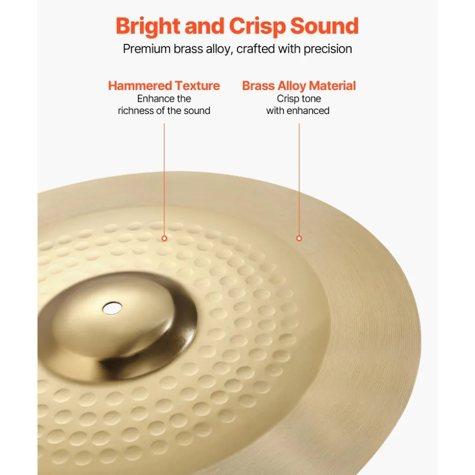 VEVOR Cymbal Pack, 3 Pieces Cymbals for Drum Set, Alloy Cymbals Drum Set Includes 14-inch Hi-Hats, 16-inch Crash, 20-inch Ride, Drumsticks & Cymbal Bag, Alloy Cymbal Pack for Drummer, Bright Copper