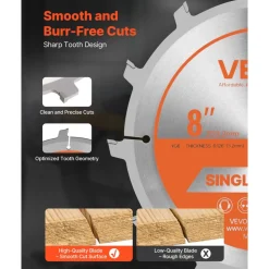 VEVOR Dado Blade Set, 8 inch Diameter, 12 Sharp Alloy Teeth, 5/8 inch Arbor, Fine Finish, Stacking Dado Blades with Chippers and Shims, Noise-Reducing Heat Vents, for Cutting Plywood, OSB, Hardwood