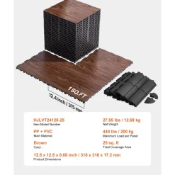 VEVOR Dance Floor Tiles, 12.4 x 12.4 in 25 Piece Interlocking Dance Flooring, Portable Dance Practice Floor with Cushioned Base (Oak Wood Grain, 25 sq. ft/Box )