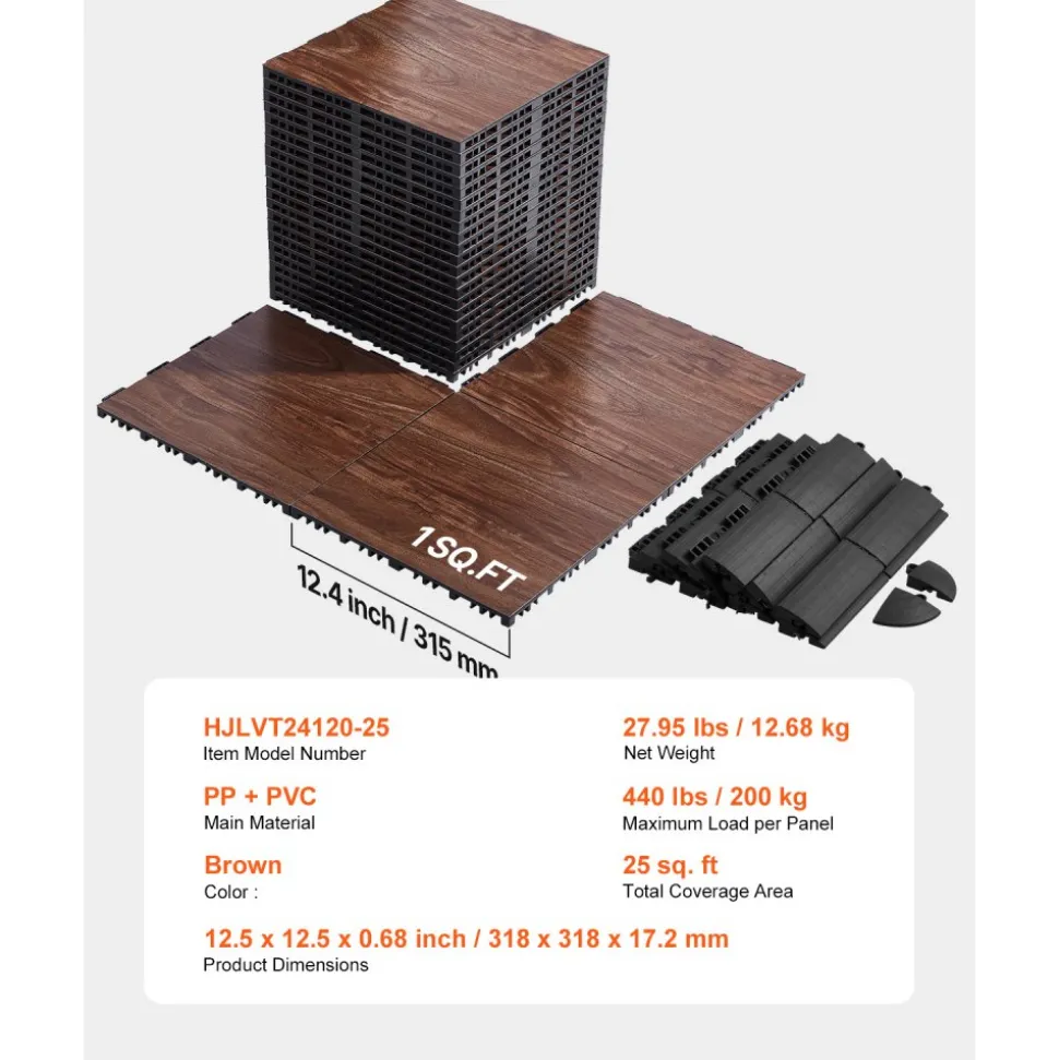 VEVOR Dance Floor Tiles, 12.4 x 12.4 in 25 Piece Interlocking Dance Flooring, Portable Dance Practice Floor with Cushioned Base (Oak Wood Grain, 25 sq. ft/Box )