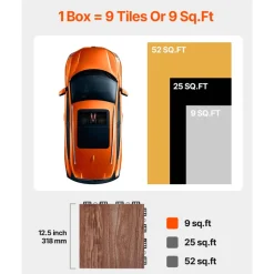 VEVOR Dance Floor Tiles, 12.4 x 12.4 in 52 Piece Interlocking Dance Flooring, Portable Dance Practice Floor with Cushioned Base  (Oak Wood Grain, 52 sq. ft/Box )