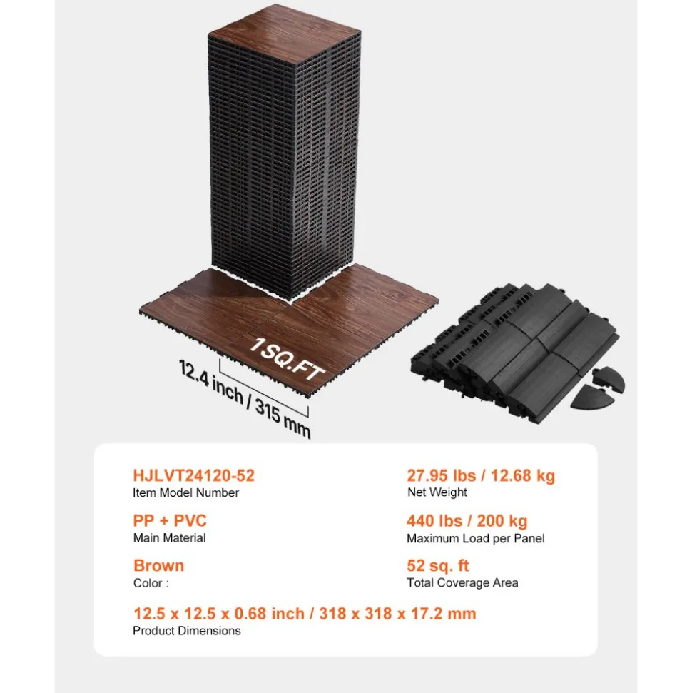 VEVOR Dance Floor Tiles, 12.4 x 12.4 in 52 Piece Interlocking Dance Flooring, Portable Dance Practice Floor with Cushioned Base (Oak Wood Grain, 52 sq. ft/Box )
