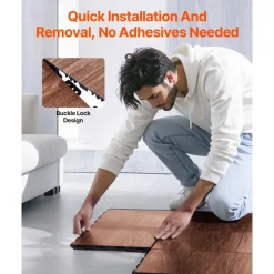 VEVOR Dance Floor Tiles, 12.4 x 12.4 in 52 Piece Interlocking Dance Flooring, Portable Dance Practice Floor with Cushioned Base (Oak Wood Grain, 52 sq. ft/Box )