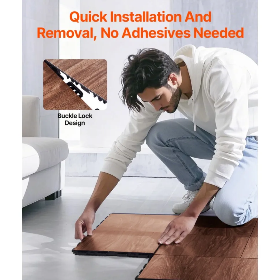 VEVOR Dance Floor Tiles, 12.4 x 12.4 in 52 Piece Interlocking Dance Flooring, Portable Dance Practice Floor with Cushioned Base (Oak Wood Grain, 52 sq. ft/Box )