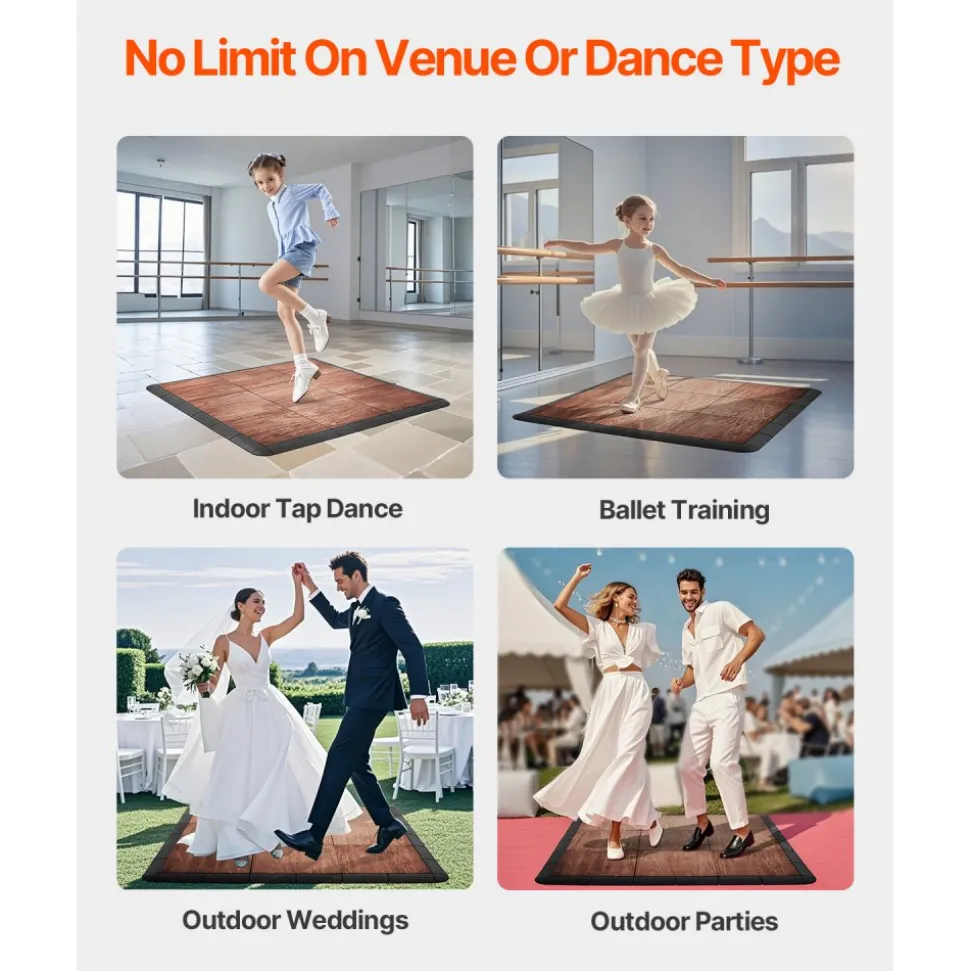VEVOR Dance Floor Tiles, 12.4 x 12.4 in 52 Piece Interlocking Dance Flooring, Portable Dance Practice Floor with Cushioned Base (Oak Wood Grain, 52 sq. ft/Box )